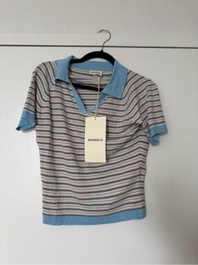 Adanola Breeze Blue Multi-Stripe Knit Polo